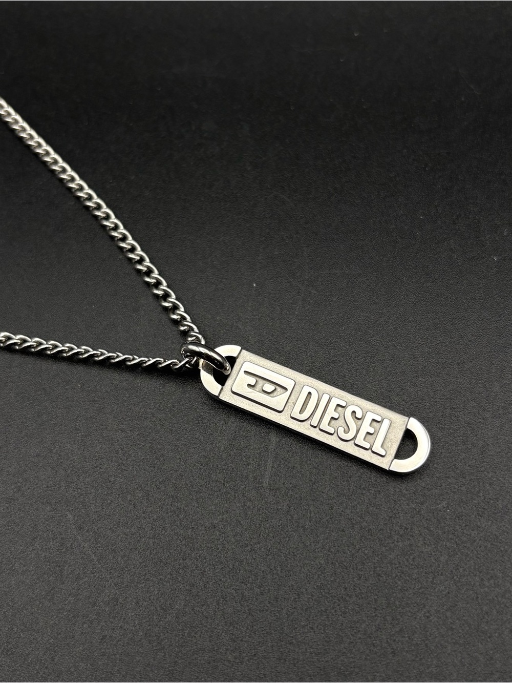 Diesel Stainless Steel Logo Tag Pendant Chain Necklace Silver DX1228040 25”